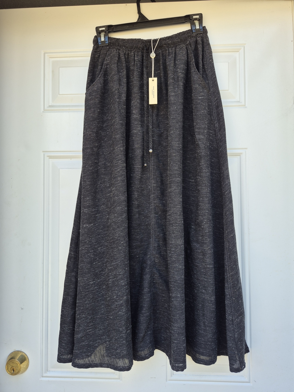 Small Black Maxi Skirt Whimsigoth Comfort Drawstring Pockets Timeless Classic